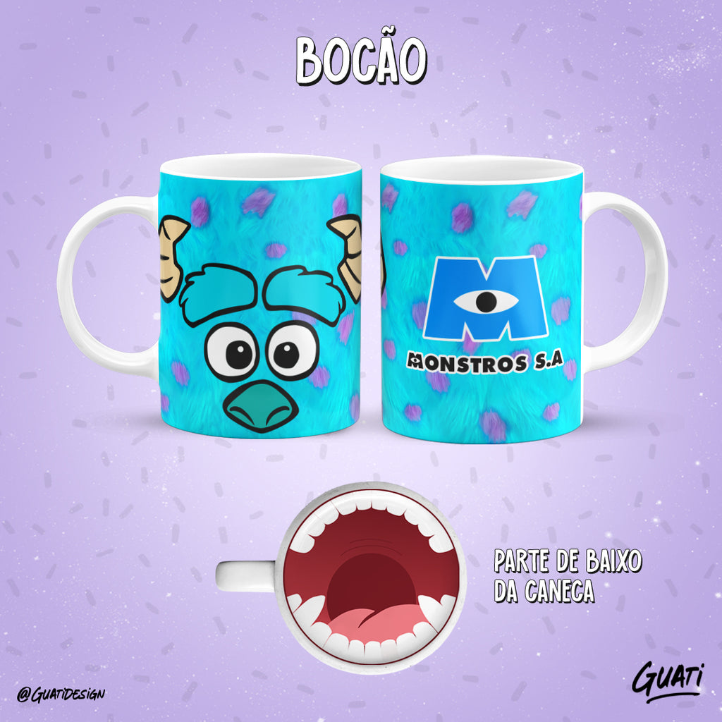 Tazas caricaturas con boca de personaje abajo