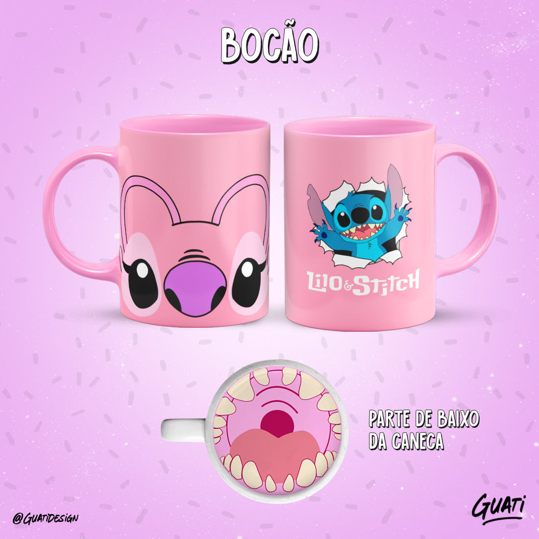 Tazas caricaturas con boca de personaje abajo