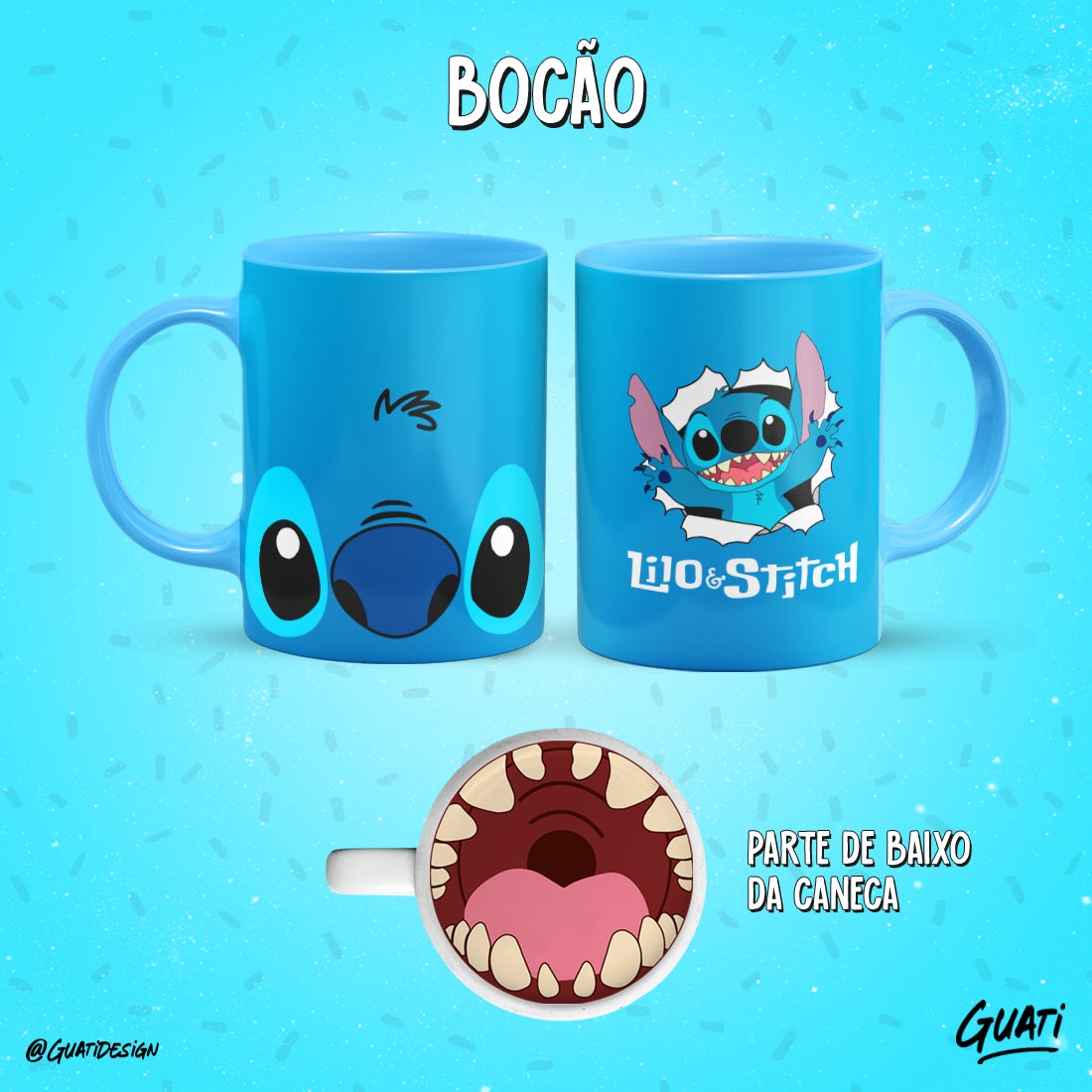 Tazas caricaturas con boca de personaje abajo