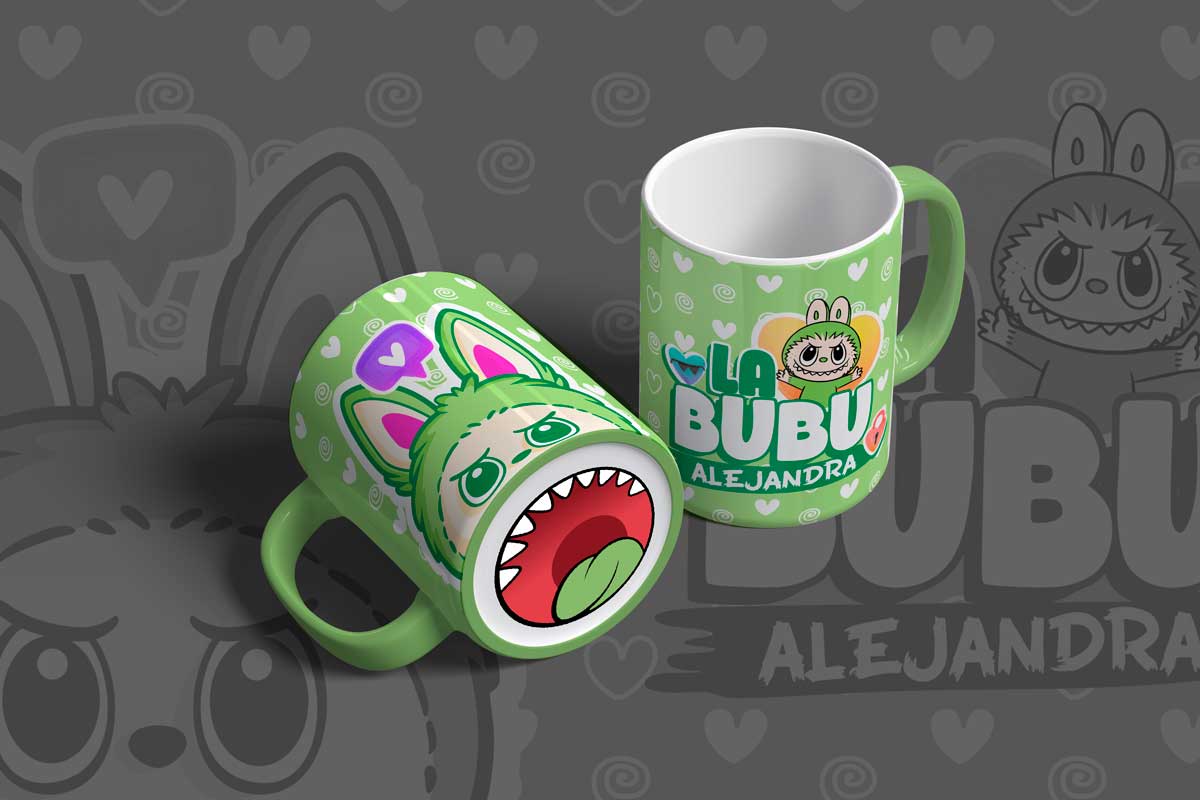 Tazas caricaturas con boca de personaje abajo
